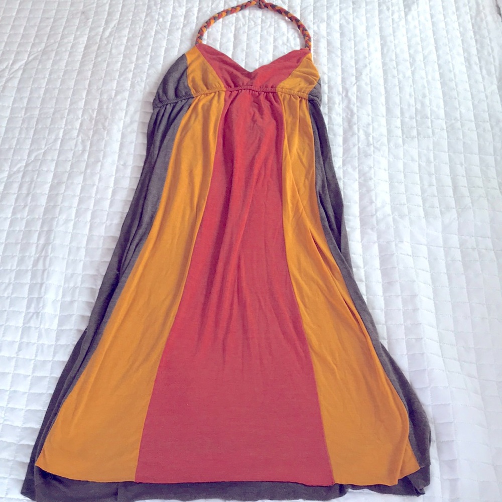 Braided halter top backless orange red brown dress